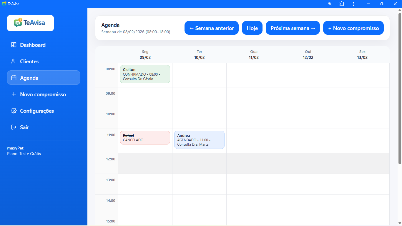 Visualização da agenda
